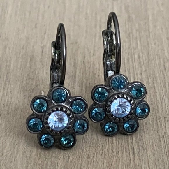 Blue 20s style lever back dangle earrings - Picture 6 of 6